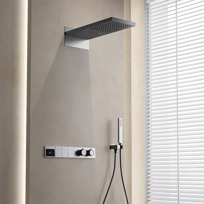 Sistema de chuveiro digital inteligente de latão branco luxuoso com design oculto Controle duplo de água quente e fria Torneira de parede
