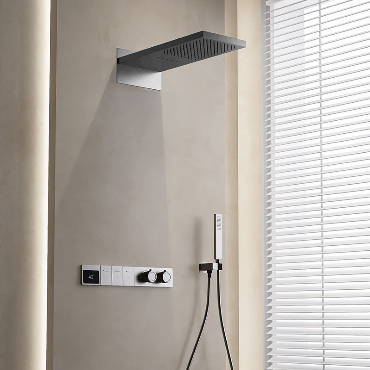 Sistema de chuveiro digital inteligente de latão branco luxuoso com design oculto Controle duplo de água quente e fria Torneira de parede
