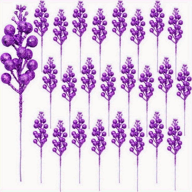 10Pcs Christmas Decoration Artificial 15heads Sparkling Berry Bouquet Xmas Tree Ornaments for Home Decor New Year Party Supplies