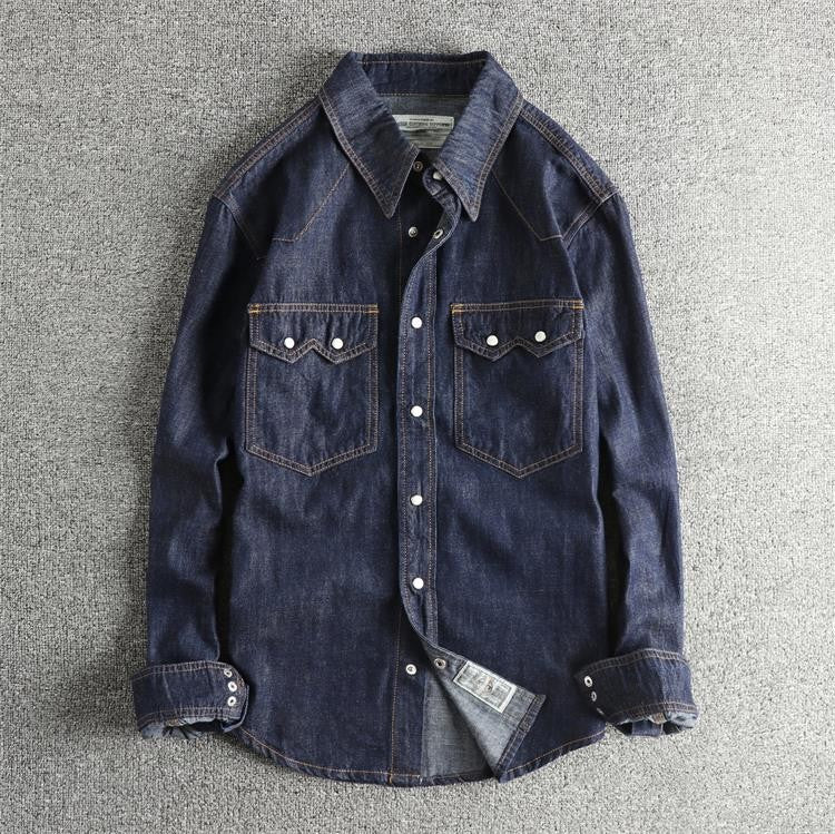 Autumn New American Retro Heavyweight Double Pocket Denim Cargo Shirt Men's Simple 100% Cotton Washed Casual Blouses Thin Jacket