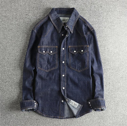 Autumn New American Retro Heavyweight Double Pocket Denim Cargo Shirt Men's Simple 100% Cotton Washed Casual Blouses Thin Jacket