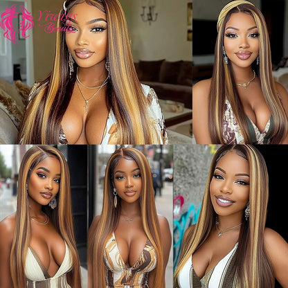 Yiwigs 15A Grade P4/27 Straight Highlight Ombre Colored 100% Raw Virgin Human Hair Bundles Brown Hair Weave Extensions For Women