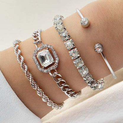 IPARAM Conjunto de 4 Pulseiras de Luxo para Mulheres Pulseiras com Corrente Ajustável Brilhantes de Cristal Joias da Moda Punk