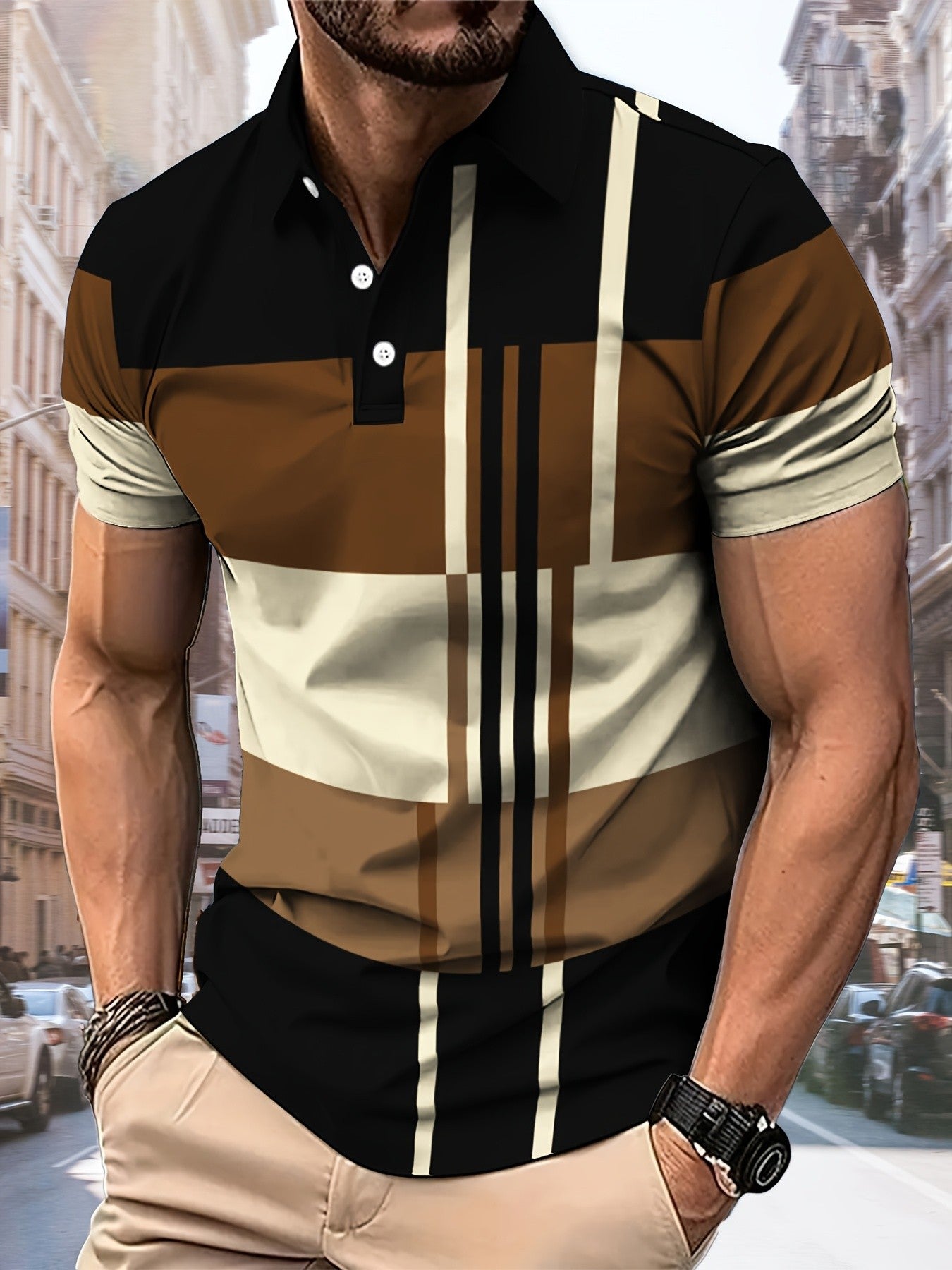 Men's Color Blocking Polo Shirt 3D Printed Outdoor Street Short Sleeve Printed Button Clothing Fashion Design Casual Breathable