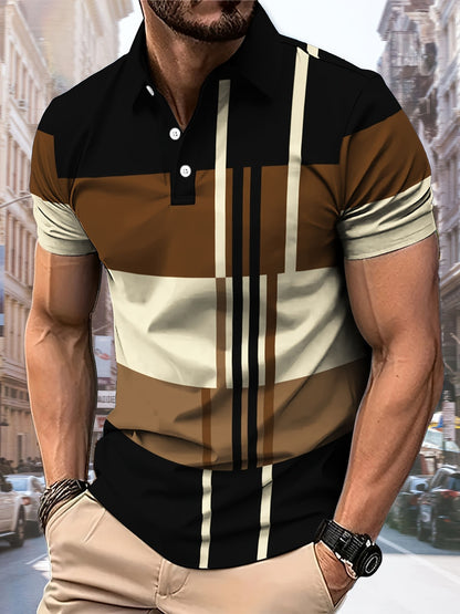 Men's Color Blocking Polo Shirt 3D Printed Outdoor Street Short Sleeve Printed Button Clothing Fashion Design Casual Breathable
