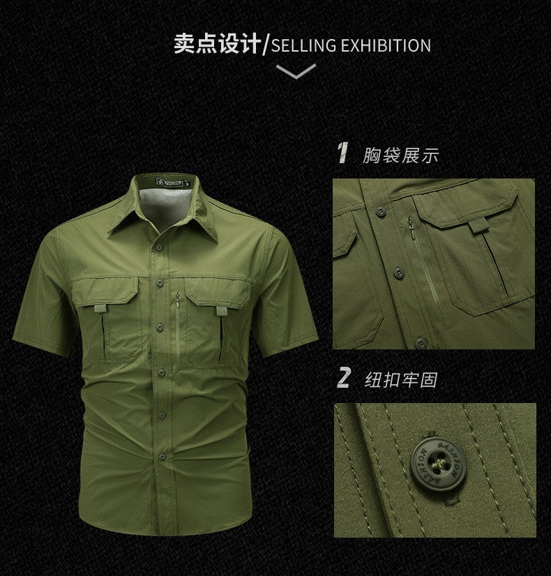 2024 Summer New Cargo Shirt Short Sleeve Men's Cargo T-shirt Outdoor Navy Multi-pocket Breathable Camping Hiking Work Shirts