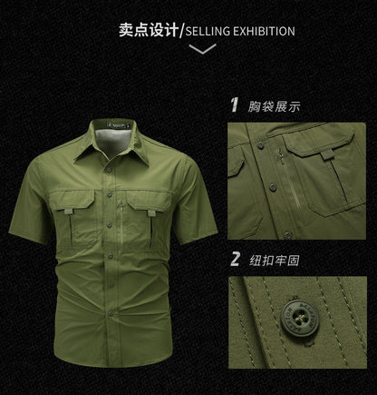 2024 Summer New Cargo Shirt Short Sleeve Men's Cargo T-shirt Outdoor Navy Multi-pocket Breathable Camping Hiking Work Shirts