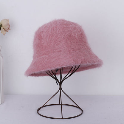 2023 new Hat winter women's fashion Solid color rabbit fur hat bucket cap  fisherman's hat  knitted wool basin Bucket Hat