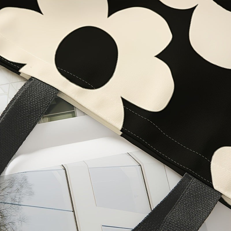 Yellow flower printed tote bag, reusable fashionable backpack, multifunctional handbag, printed canvas shopping bag