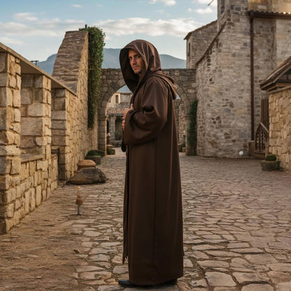 Wizard Cloak with Hood Medieval Sorcerer Robe, Fantasy Cosplay Cape