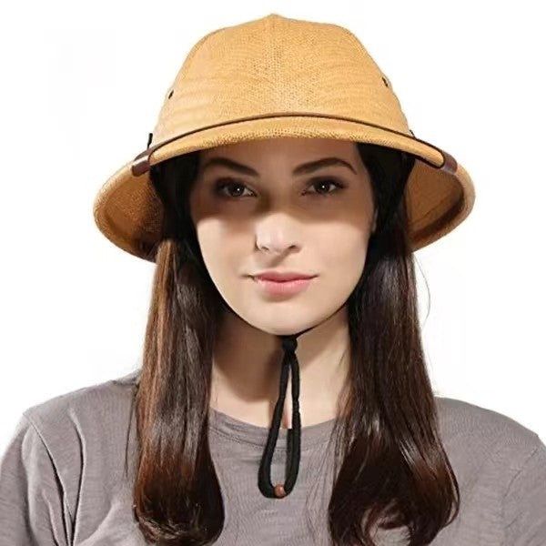 Chapéu de palha de verão masculino RUHAO, chapéu de sol, chapéu de sol, chapéu de balde de remo para pai, chapéu de minerador de selva safari, boné britânico de soldado britânico, boné de exército