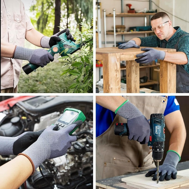 1/2/3 Pares Luvas de Trabalho de Segurança com Pontos Antiderrapantes Revestidas de Nitrilo Luvas de Nylon de Malha Contínua Duráveis para Homens Construção Industrial
