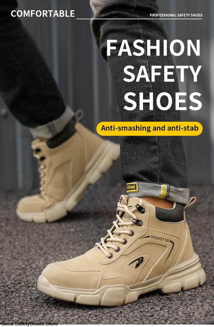 Botas de Segurança Masculinas com Biqueira de Aço Indestrutíveis para Construção Botas de Segurança à Prova de Perfurações Calçados de Trabalho Masculinos Protetores
