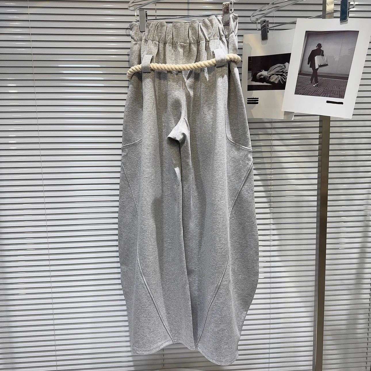 2025 New Women Personalized Woven Hemp Rope Belt Loose Wide-leg Casual Pants Bloomers