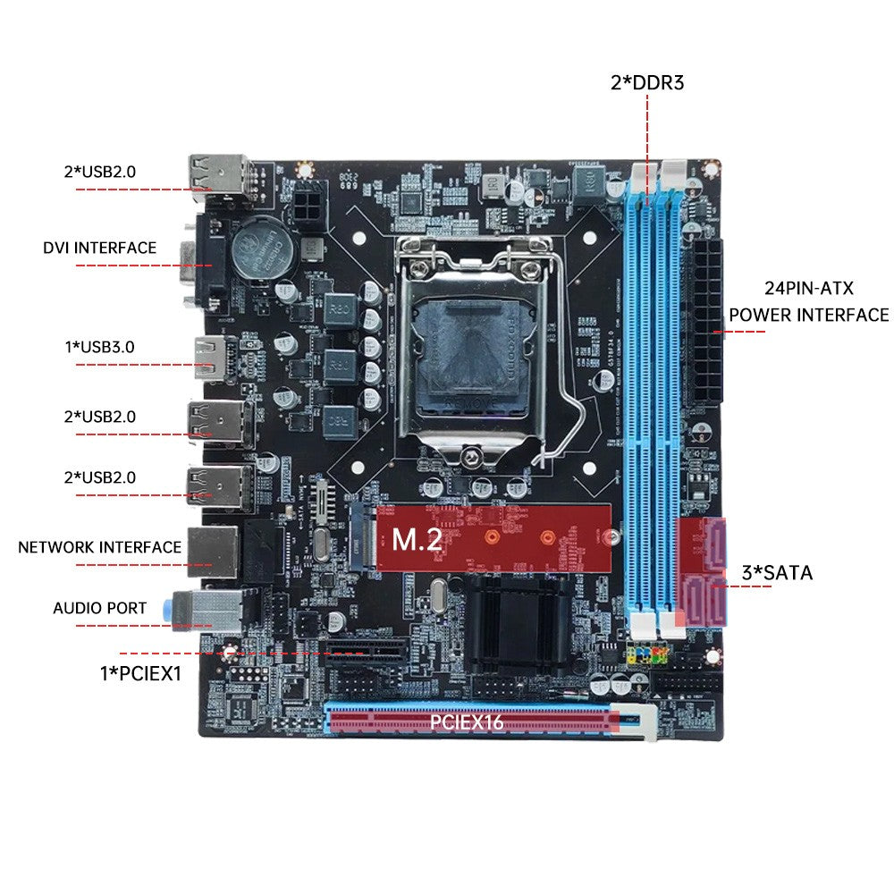 Placa-mãe MOUGOL H61M M.2 NVME PCIEx16 DVI Suporta RAM DDR3 de canal duplo CPU Intel Core 2/3 Gen LGA1155 para Computador Gamer