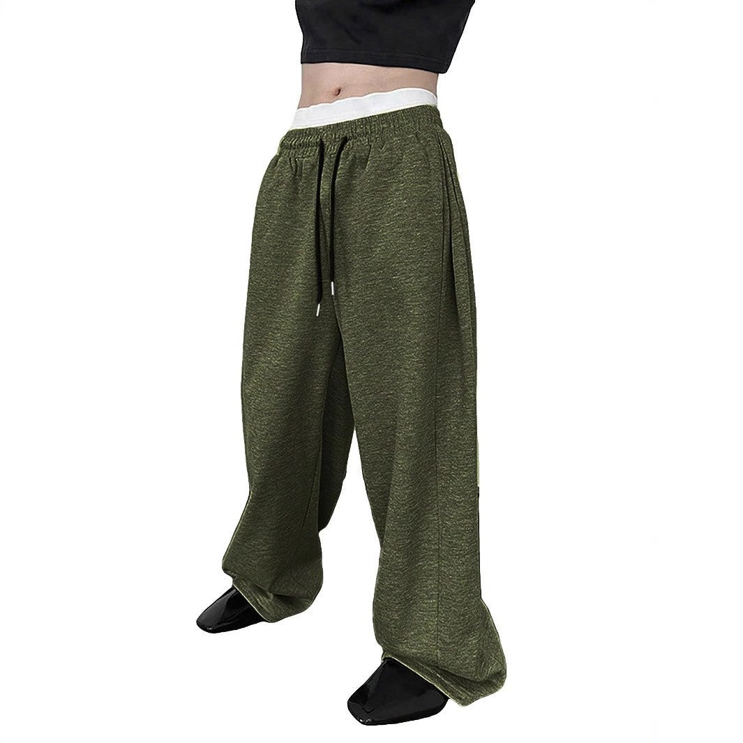 European and American men's waist trousers waist drawstring straight wide-leg loose trousers sports trousers pocket men pants