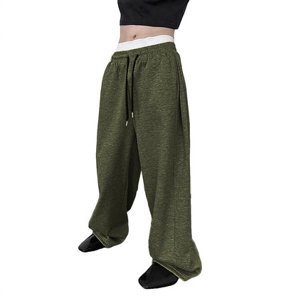 European and American men's waist trousers waist drawstring straight wide-leg loose trousers sports trousers pocket men pants