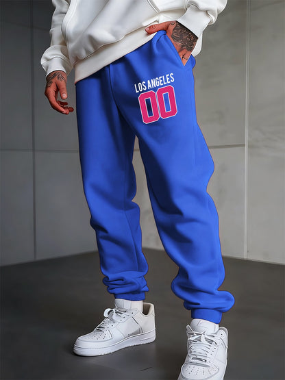 Los Angeles 00 Calça Moletom Estampada Masculina Outono Jogger Calça de Moletom Quente Elástico na Cintura Calça de Moletom Básica com Bolso Roupa Masculina