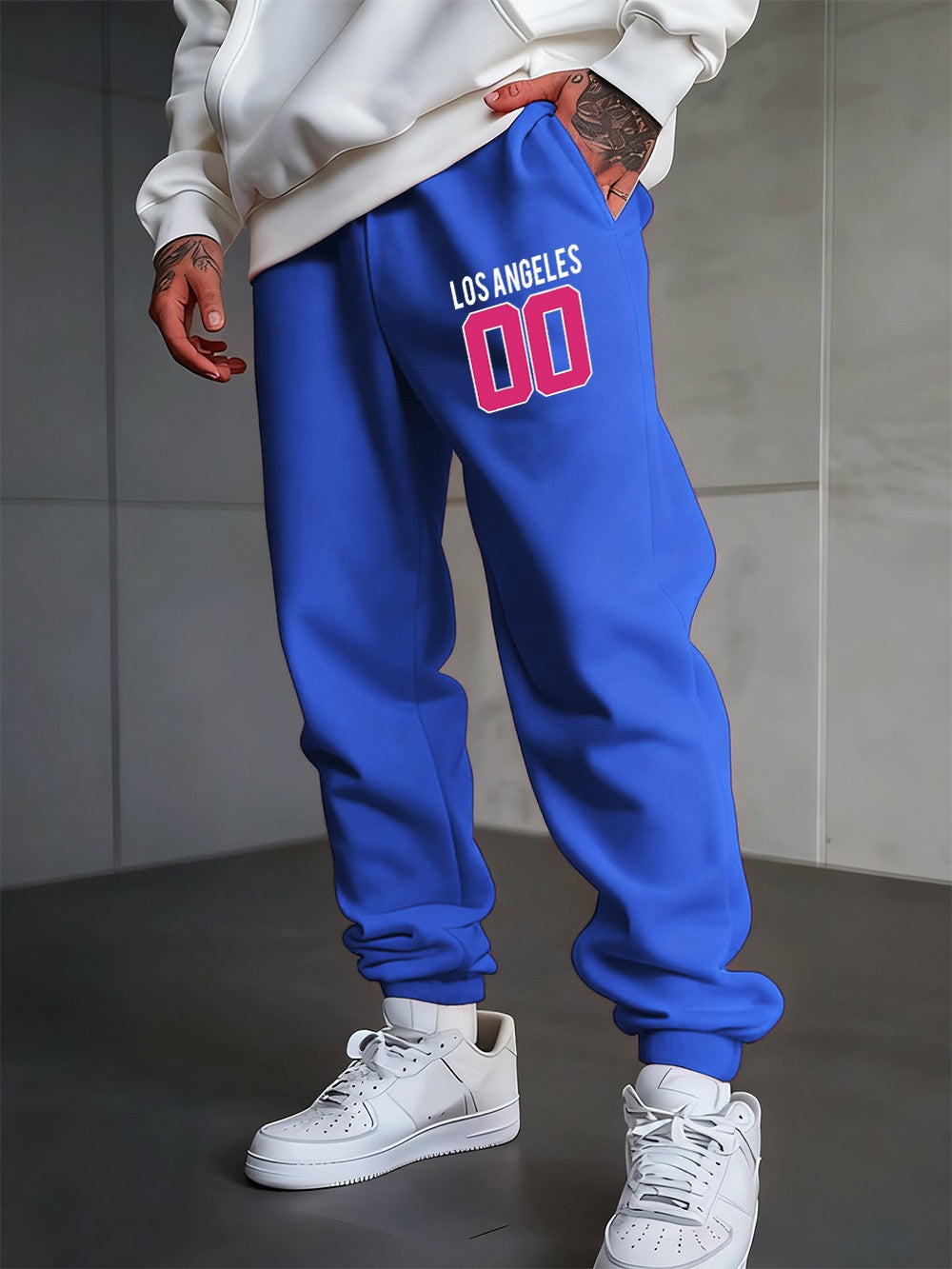Los Angeles 00 Calça Moletom Estampada Masculina Outono Jogger Calça de Moletom Quente Elástico na Cintura Calça de Moletom Básica com Bolso Roupa Masculina