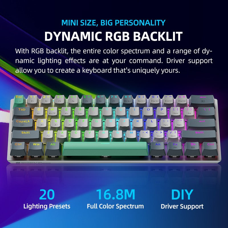 Teclado Mecânico Machenike K500-B61W Tri-mode 60% ANSI Latam-ES Sem Fio Hot-swap para Jogos para PC Gamer