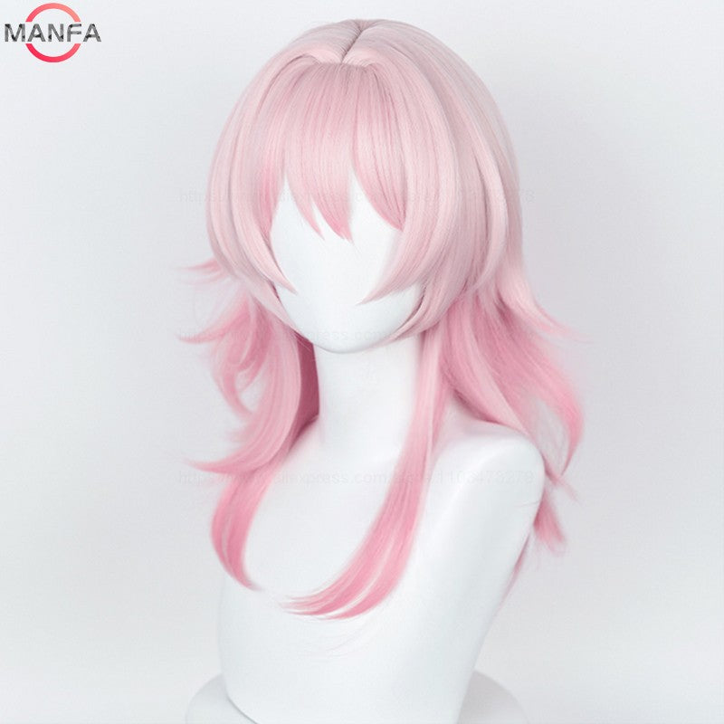 HSR March 7th Cosplay Wig 50cm Long Pink Gradient Wigs Heat Resistant Synthetic Hair Halloween Party