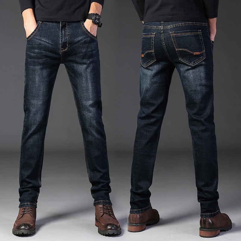 Men's Comfortable Soft Business Casual Denim Trousers Slim Fit Straight Pants Fashion Male Brand Light Luxury Stretch Clothing