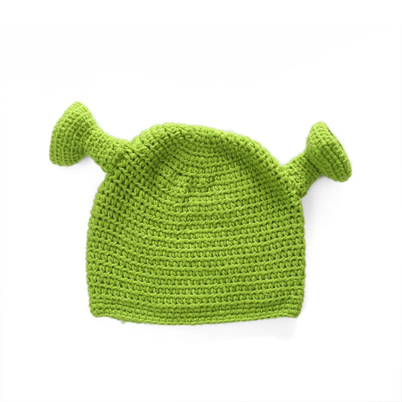 Unisex Balaclava Monster Shrek Hat Wool Winter Warm Knitted Hats  Green Funny Beanie Skullies Cap for Women Men Pure Handmade