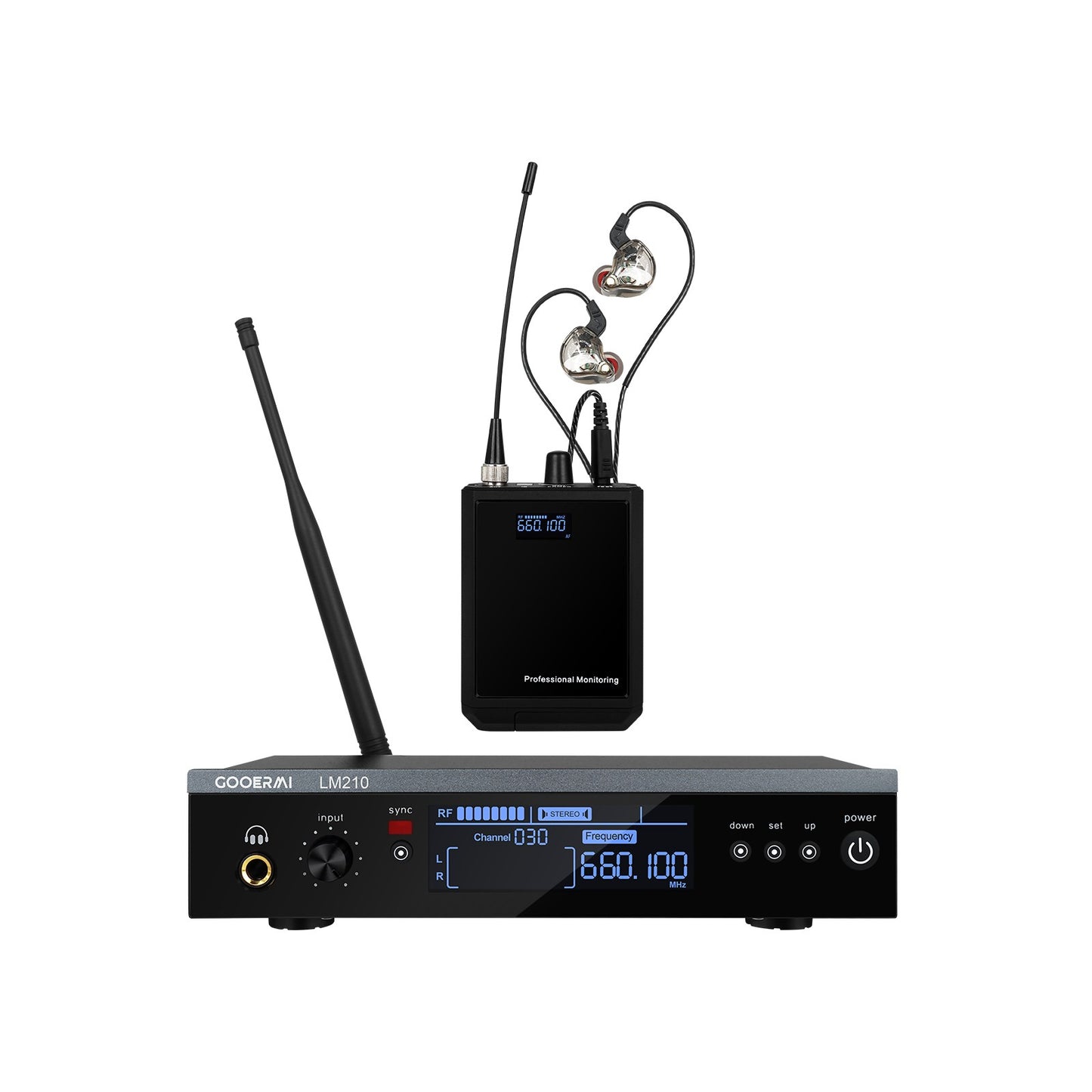 Sistema Sem Fio de Monitoramento Intra-Auricular UHF Gooermi LM210 Canal Estéreo Com Múltiplos Transmissores Para Pequenos Concertos e Home Theater