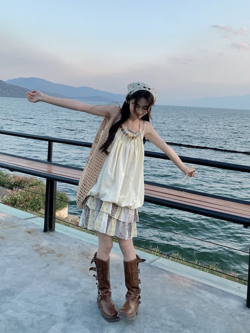 Vacation Mode Floral Slip Dress Women Mixed Print Layering Piece Slender Silhouette Destination Dress Coastal Grandmother Style