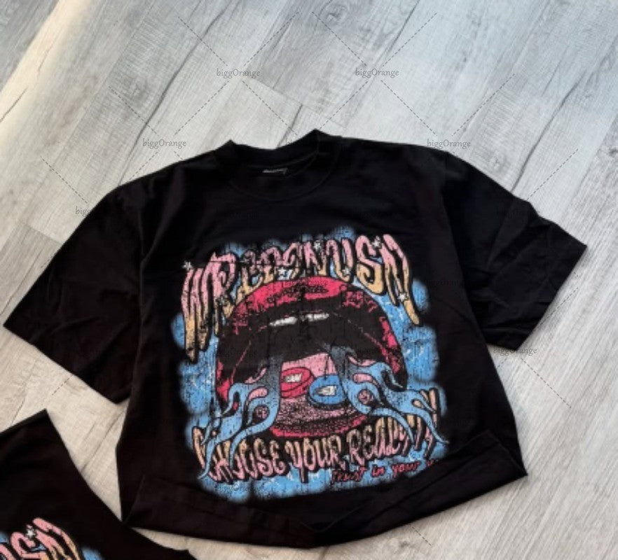 Y2K Summer Casual Loose T-shirt Men Street Hip-hop Harajuku Retro Fashion Oversized Short-sleeved High Street Fashion Clothing