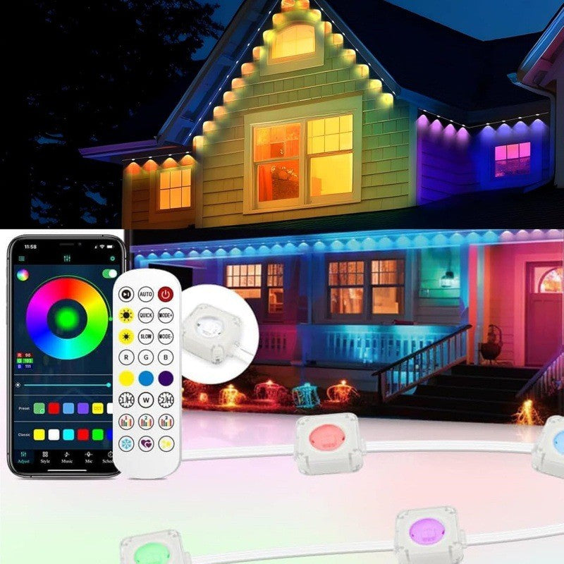 External Permanent RGB IC Waterproof Smart Light String, with Music-Synchronized Dynamic Lighting Effects for Holiday Decoration