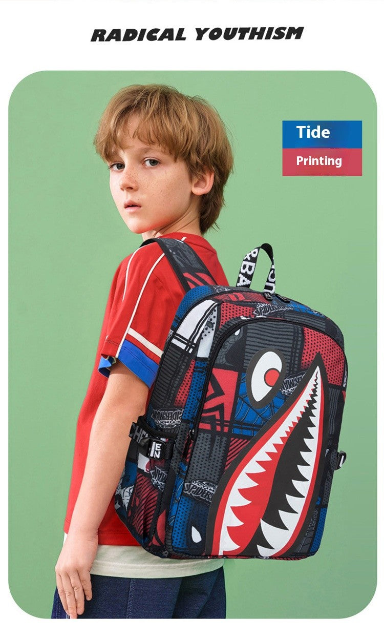 Mochila Escolar para Meninos com Estampa de Tubarão para Crianças, Mochilas de Viagem