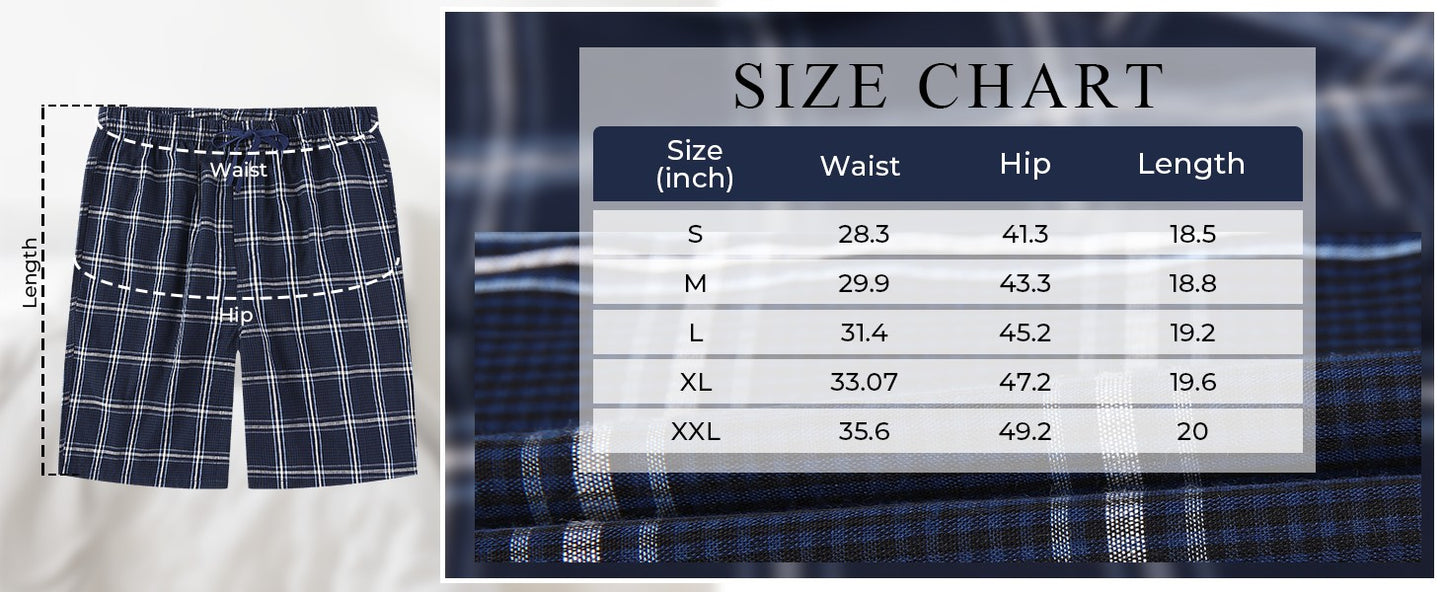 3pcs Mens Pajama Pants Woven 100% Cotton Classic Plaid Shorts Sleepwear Casual  Comfortable with Button and Drawstring Pockets