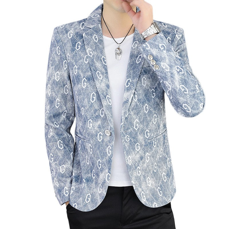 New Floral Pattern Autumn Winter Men's Suit Slim Fit Youth Formal Single Blazer Jacket