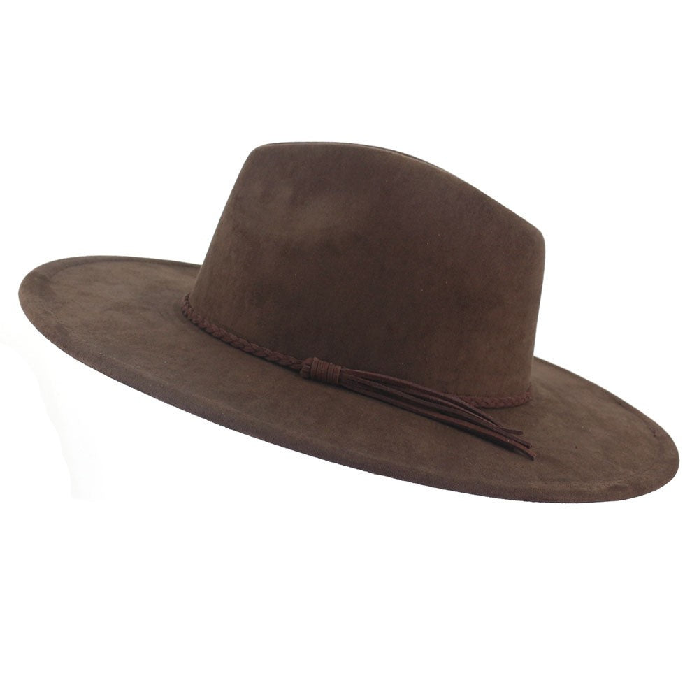 Chapéu fedora de aba larga com cinto de camurça vegana em formato de coração para homens e mulheres chapéu jazz de feltro chapéu feminino clássico