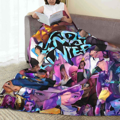 Huntrix Zoey Rumi Mira Blanket Cover Flannel KPop Demon Hunters Lightweight Throw Blankets for Outdoor Travel Bed Rug