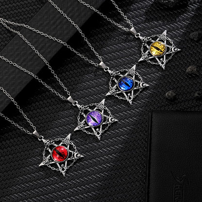Colar com Pingente de Olho do Diabo em Formato de Pentagrama para Homens e Mulheres Joias Modernas Punk Retrô de Metal Não Ajustável de Gola Presentes