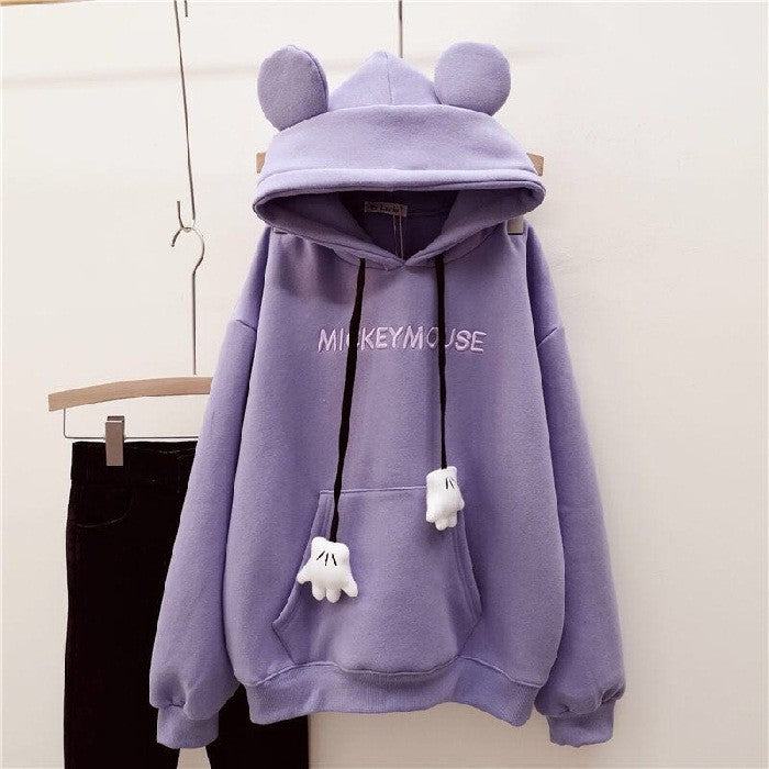 Disney Cartoon Mickey Mouse Cute Fleece Sweatshirt Autumn and Winter New Casual Warm Trend Fashion Student Hoodie Gift