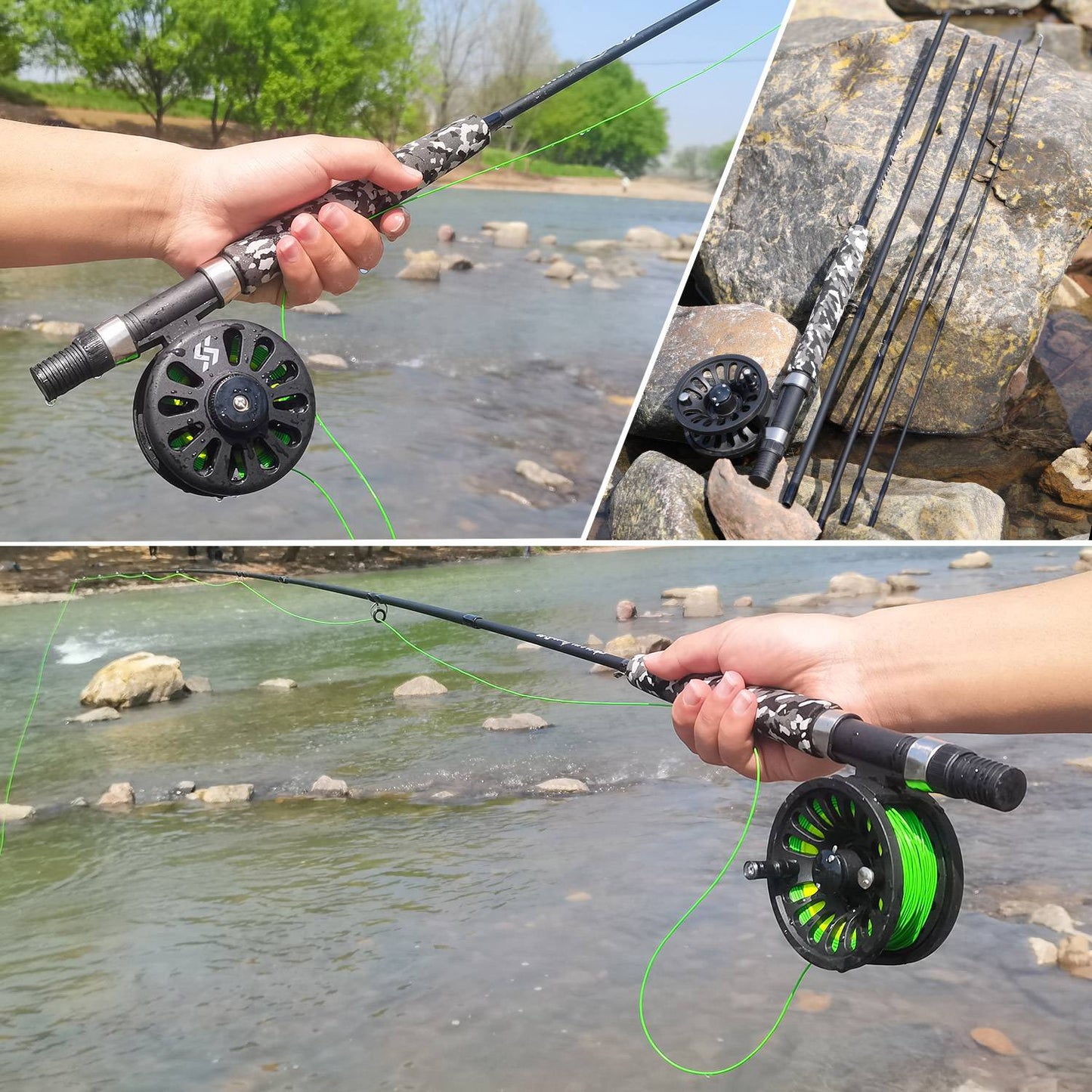 Sougayilang 5# Fly Fishing Rod Combo Super Light Portable Carbon Fiber Trout Rod Starter Package Fly Fishing Kit Fishing Tackle