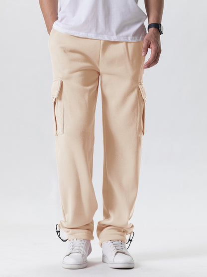 Calça Moletom Masculina Reta, Jogger para Esportes e Moda Urbana, Larga, Grande, com Cordão, Calça Longa Masculina com Múltiplos Bolsos