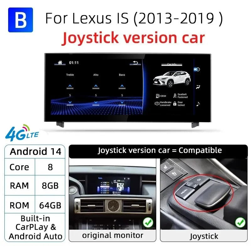 Nunoo Android 14 Wireless Carplay Auto Radio For Lexus IS RC 200 250 300 350 200t 300h Multimedia Player Navigation GPS DSP
