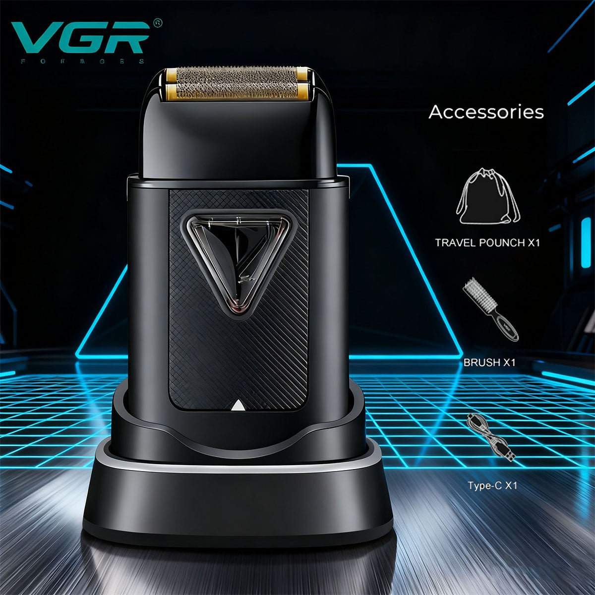 VGR Electric Razor Professional Beard Trimmer 10000 RPM Vector Motor Foil Shaver Reciprocating Charger Base Shaver for Man V-334