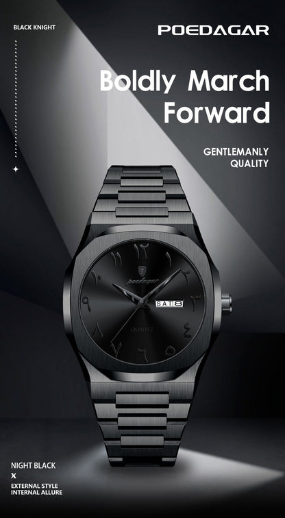 POEDAGAR Military Watch For Men Waterproof Luxury Week Calendar Man Wristwatch Quartz Stainless Steel Fashion Men's Watches Male