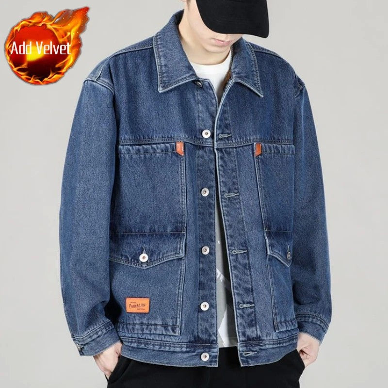 Jeans Coat for Men Padded Wool Denim Jackets Man with Sheep Wide Sleeves Black Warm Padding Original Cowboy New in Big Size G L