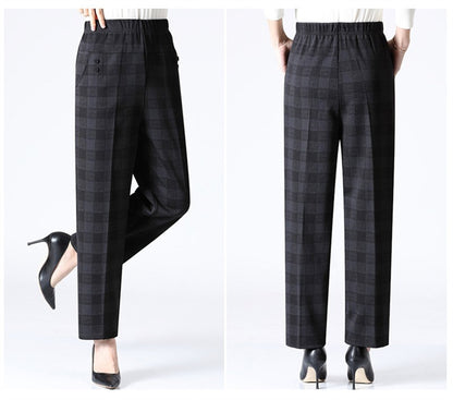 6XL 7XL 8XL Middle-aged Elderly Women's Trousers Spring Autumn Elastic High Waist Straight Pants Mother Winter Warm Fleece Pants