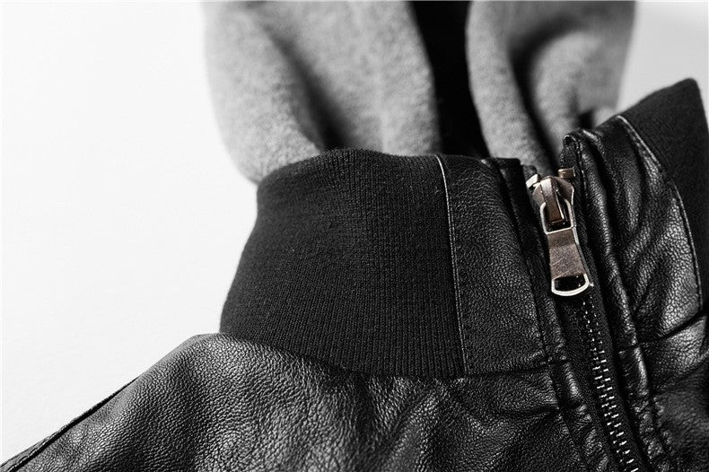 Autumn and Winter Women's Motorcycle Leather Jacket Short Hooded Detachable Hood Jacket Slim Fit Plus Suede Leather Jacket Women