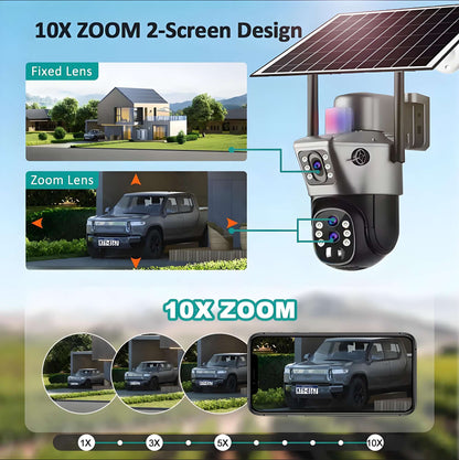 10x Zoom 4G SIM Solar Camera Outdoor 6K 12MP Three Lens HD Night Vision IP Surveillance Camera Security Protection  PTZ CCTV Cam