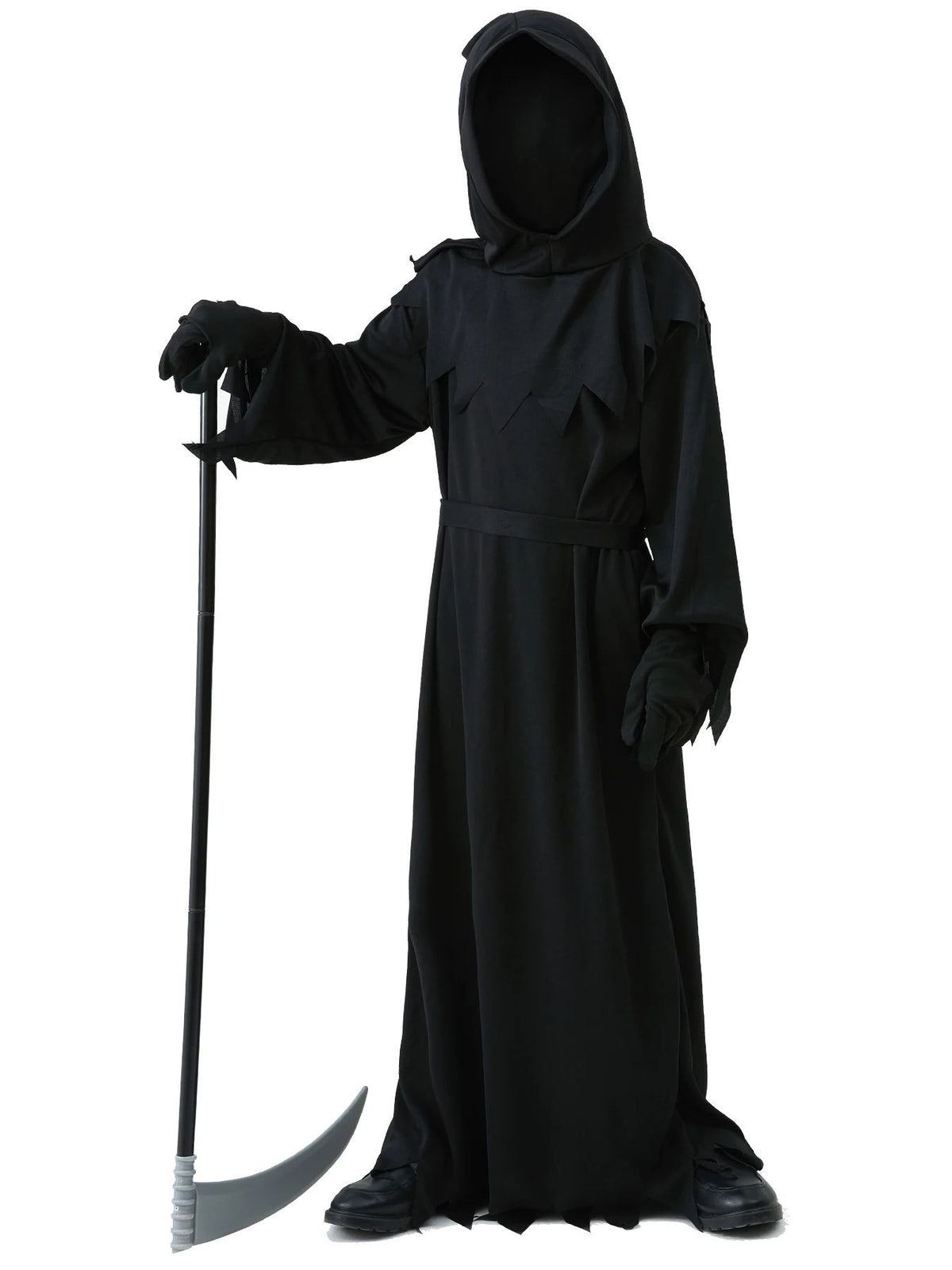 Halloween Grim Reaper Horror Costume Black Hooded Spooky Ghost Robe Dress Up Costume Adult Cosplay Mask Scythe Prop Party