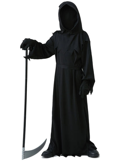 Halloween Grim Reaper Horror Costume Black Hooded Spooky Ghost Robe Dress Up Costume Adult Cosplay Mask Scythe Prop Party