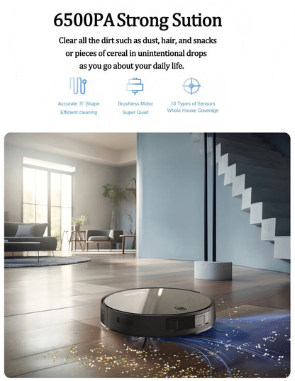 Robot Vacuum Cleaner Combo Mop,6500PA Suction Robotic,WiFi/Voice Control,Auto-Recharge,Pet Hair For Home Vacuum Cleaning Robotic